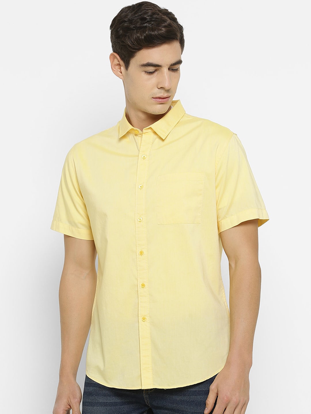 FOREVER 21 Men Yellow Slim Fit Solid Casual Shirt