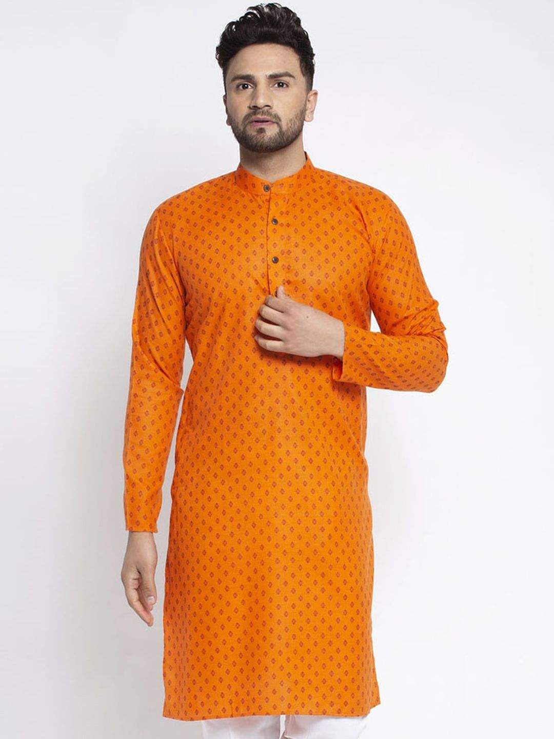 Jompers Men Orange Ethnic Motifs Printed Kurta-picture-25
