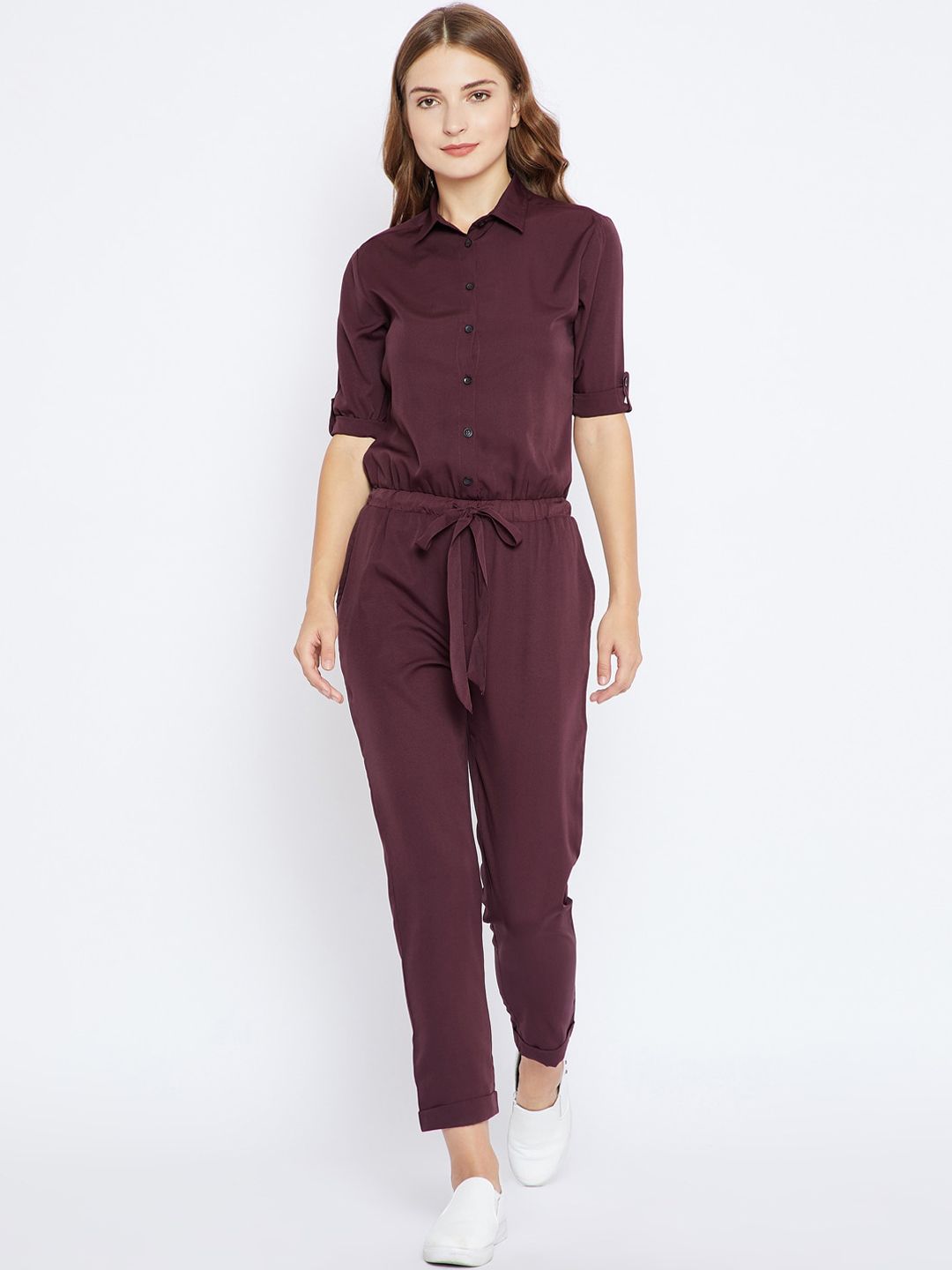 Zastraa Women Burgundy Solid Basic Jumpsuit-picture-38