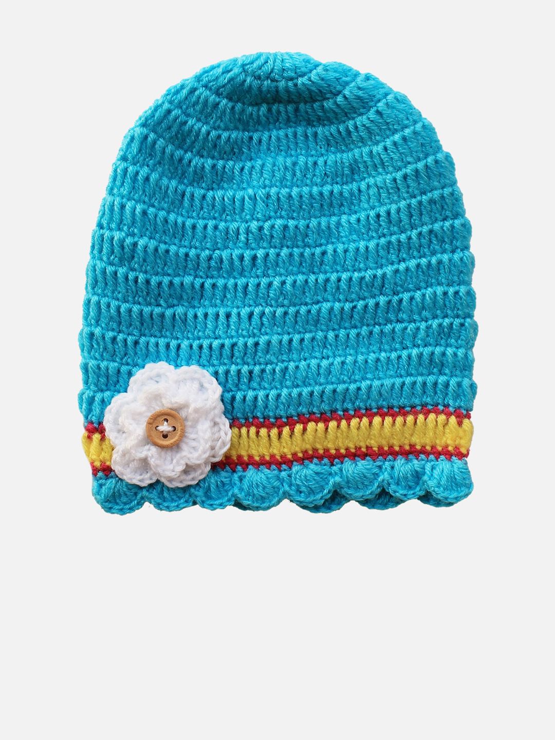 Woonie Unisex Kids Blue & White Self Design Beanie-picture-12