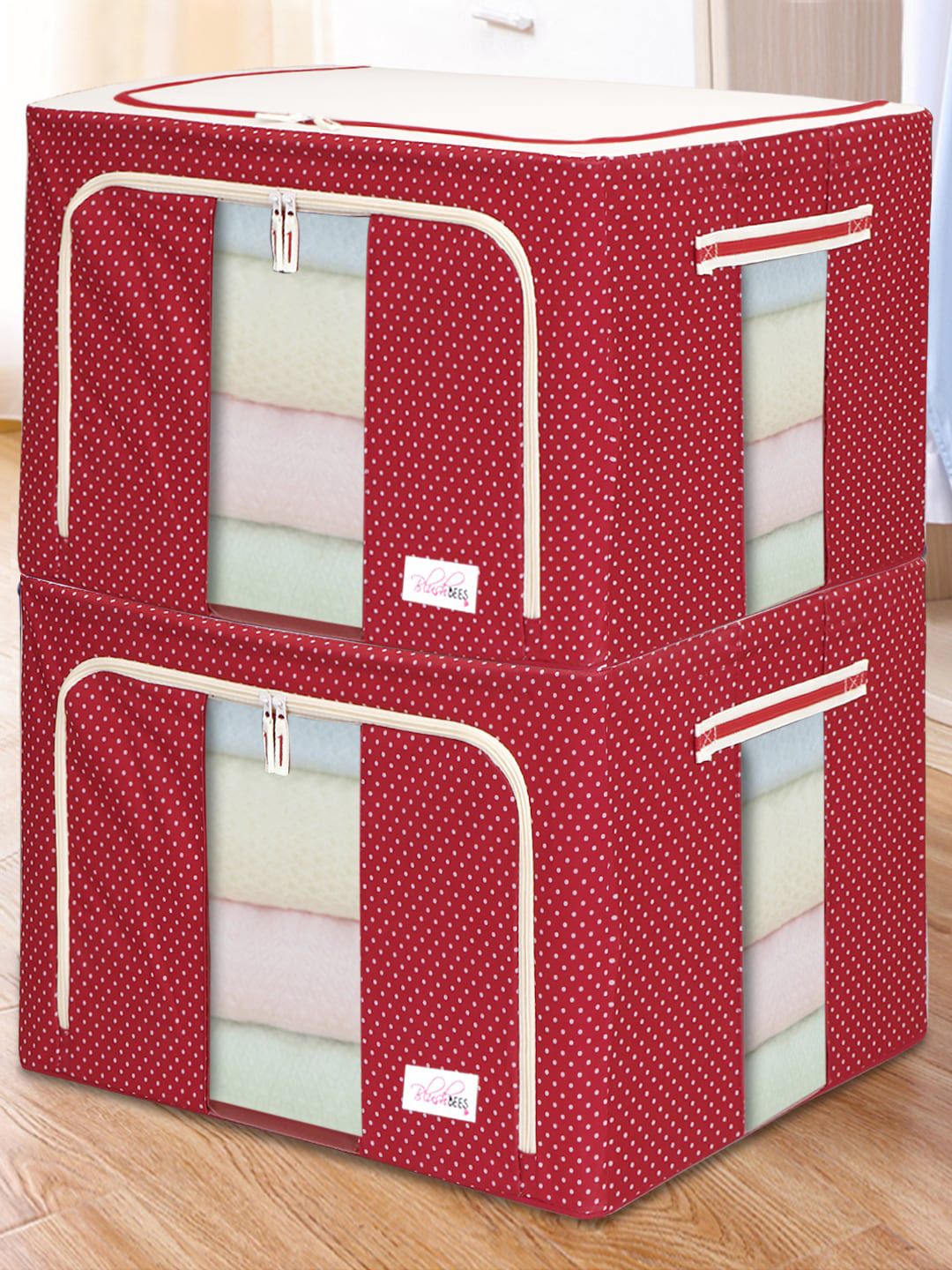 BlushBees Set Of 2 Red & Off-White Printed Multi-Utility Wardrobe Organisers-image-30