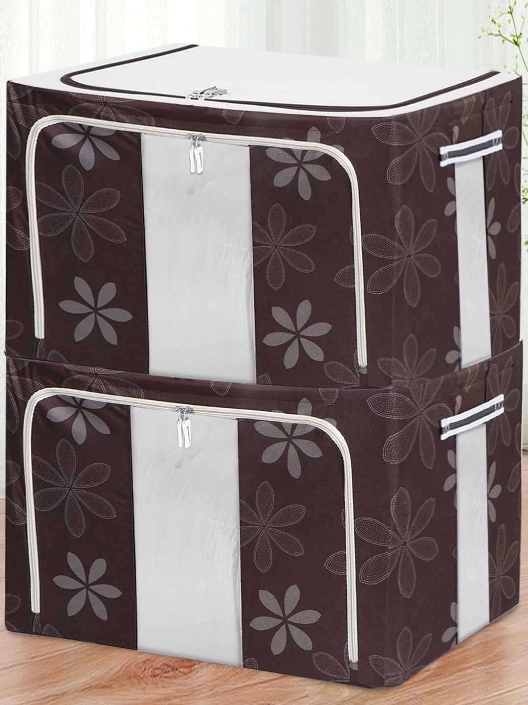 BlushBees Set Of 2 Brown & White Printed Wardrobe Storage Boxes-image-40