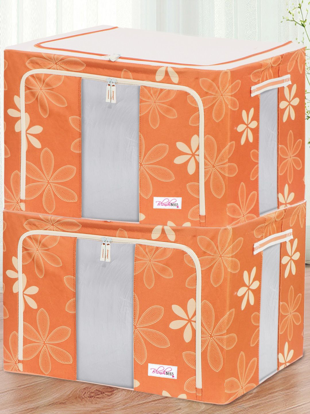BlushBees Set Of 2 Orange & White Printed Wardrobe Organizer-image-46