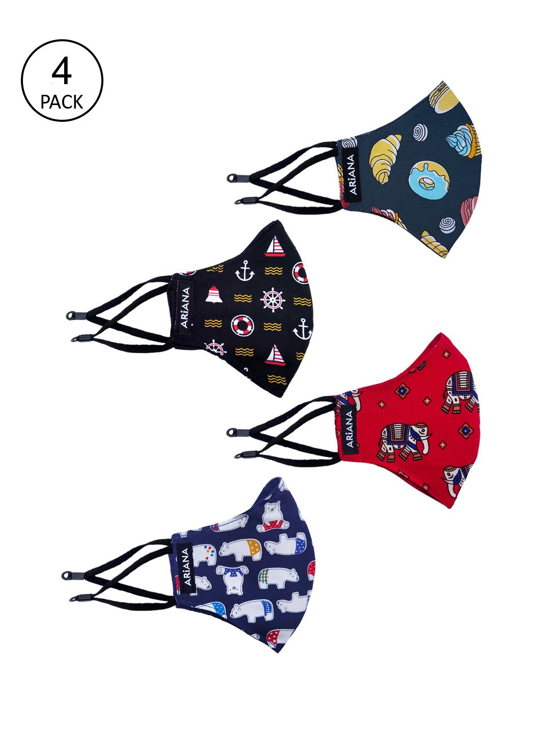Ariana Unisex Pack Of 4 Multicolored Printed 2-Ply Reusable Cloth Masks