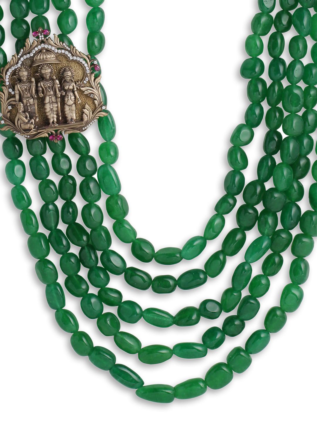 COSA NOSTRAA Men Green & Gunmetal-Toned Brass Antique Ganesha Groom Necklace-picture-31