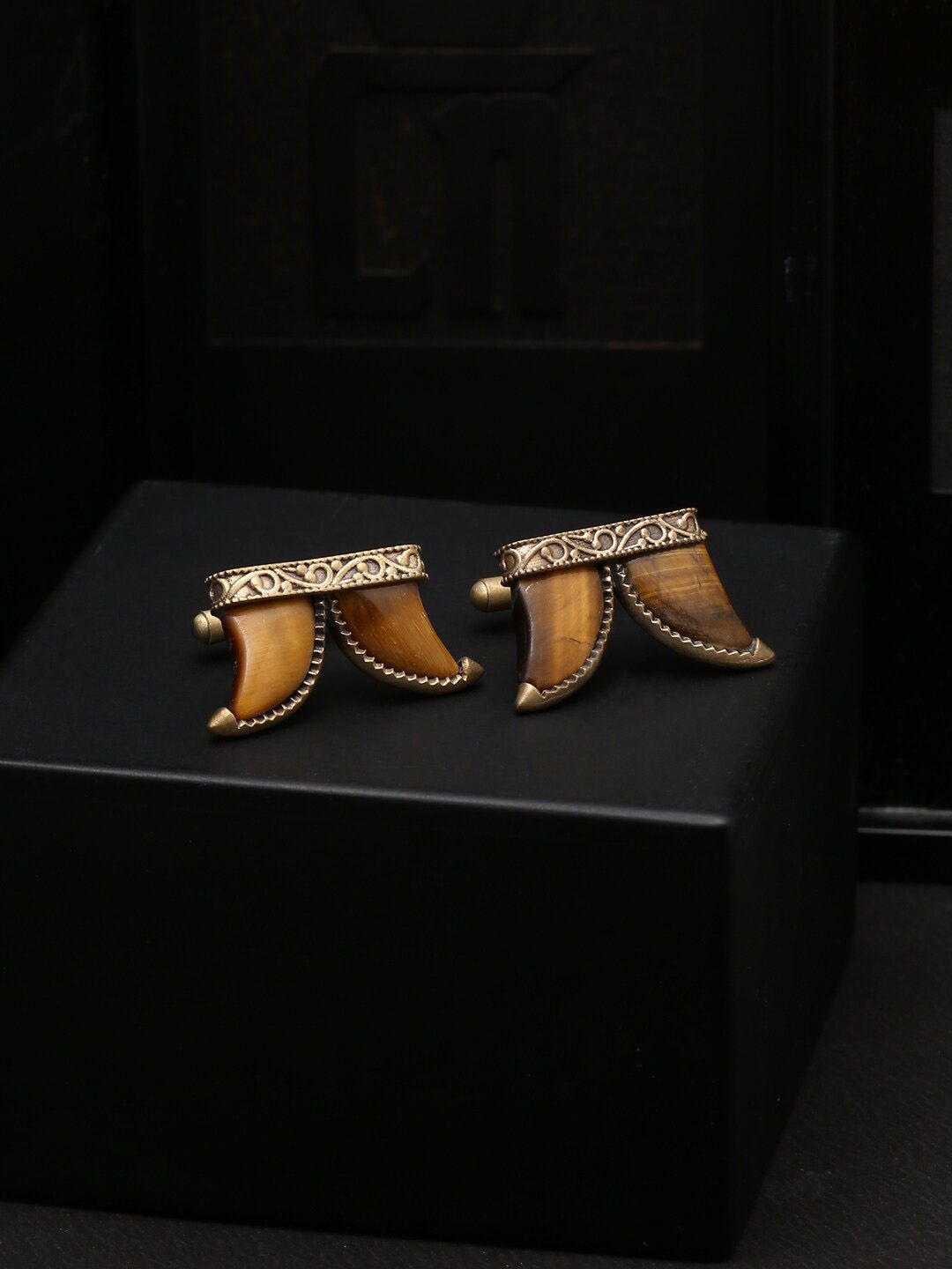 COSA NOSTRAA Bronze-Toned & Yellow Contemporary Cufflinks-image-6
