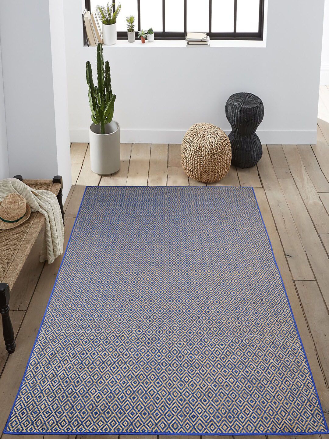 Saral Home Blue & Beige Woven-Design Anti Skid Carpet-picture-13