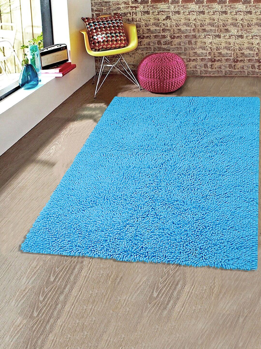 Saral Home Blue Solid Shaggy Anti-Skid Carpet-image-22