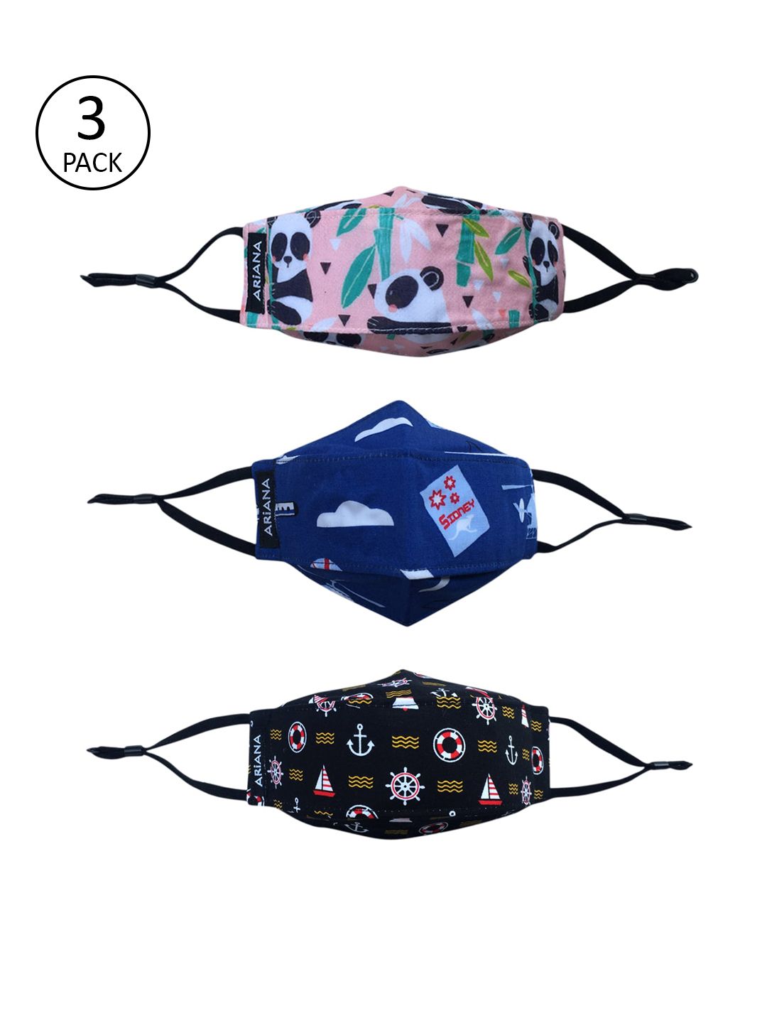 Ariana Kids Pack Of 3 Printed 7-Ply 5 Layer SSMMS Filter Reusable Protective Outdoor Masks