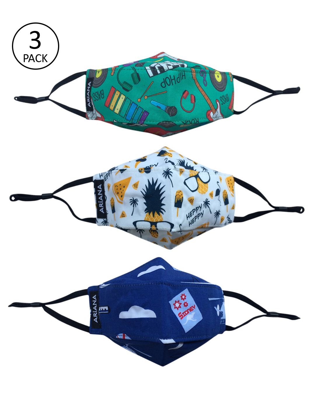 Ariana Kids Pack Of 3 Printed 7-Ply Protective Outdoor Face Masks