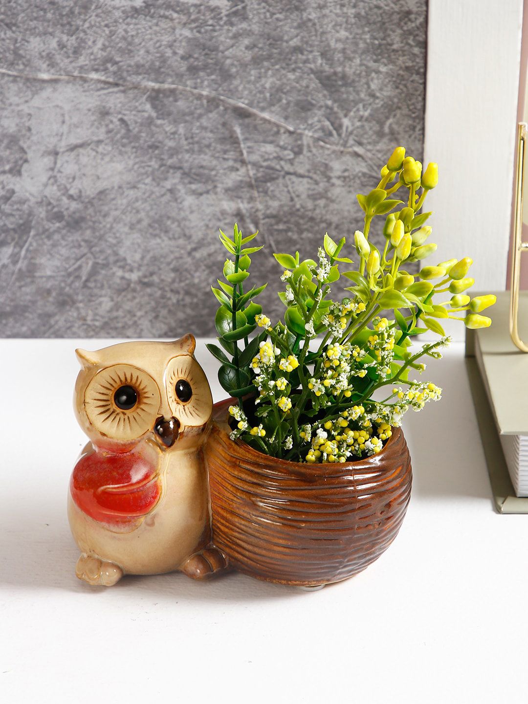Aapno Rajasthan Brown & Beige Owl Ceramic Pot-picture-31