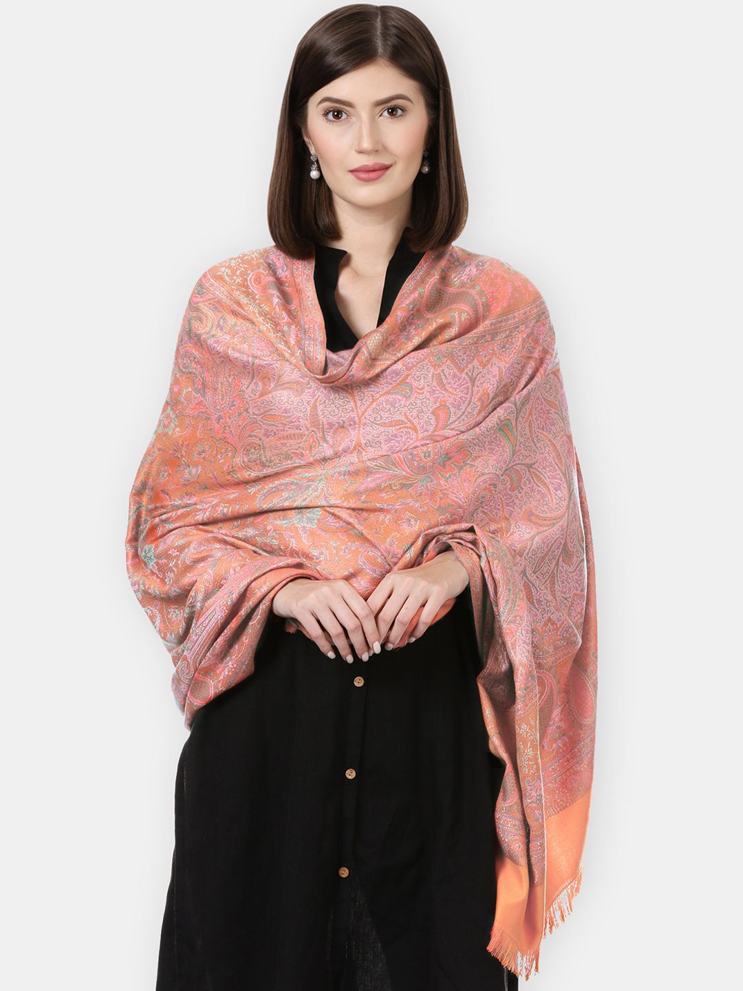 Pashtush Women Peach-Color Woven-Design Shawl-picture-23
