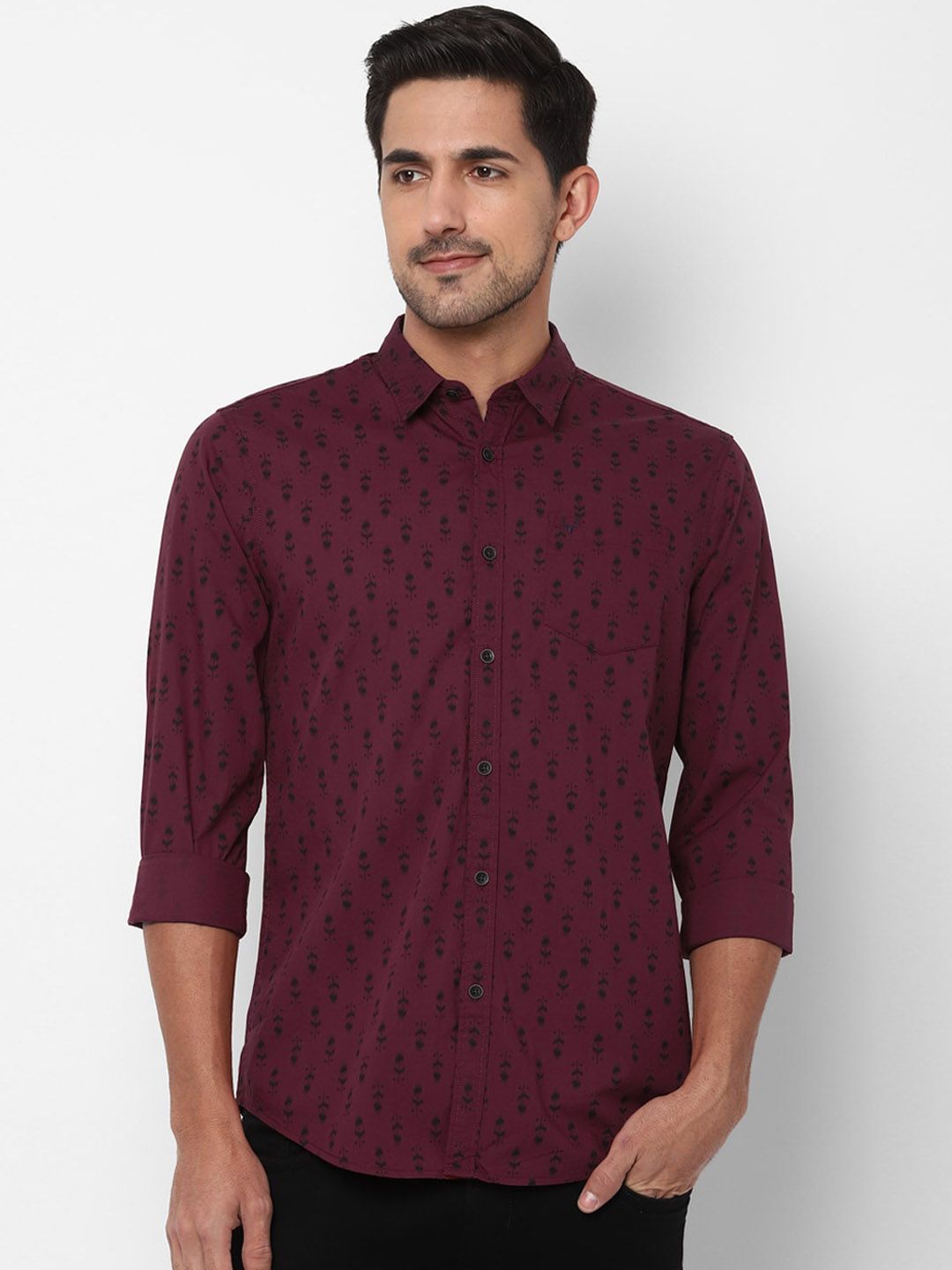 Allen Solly Sport Men Maroon Regular Fit Cotton Printed Casual Shirt-picture-16