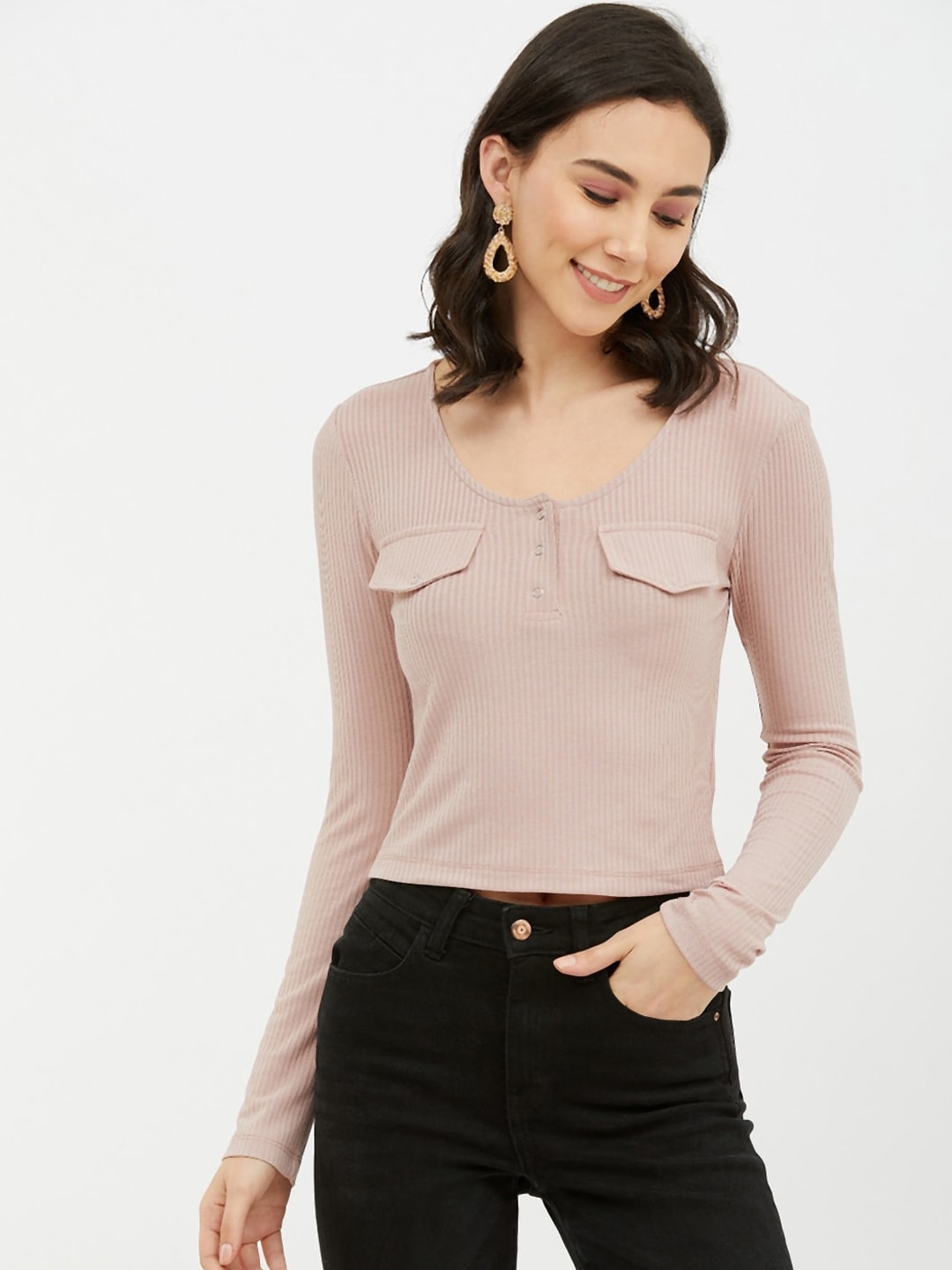 Harpa Women Pink Solid Fitted Top