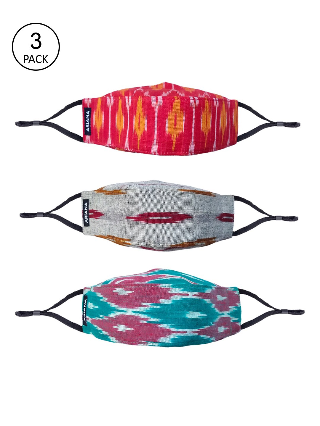 Ariana Pack Of 3 Ikat 3D Printed 7-Ply 5 Layer SSMMS Filter Reusable Protective Outdoor Masks