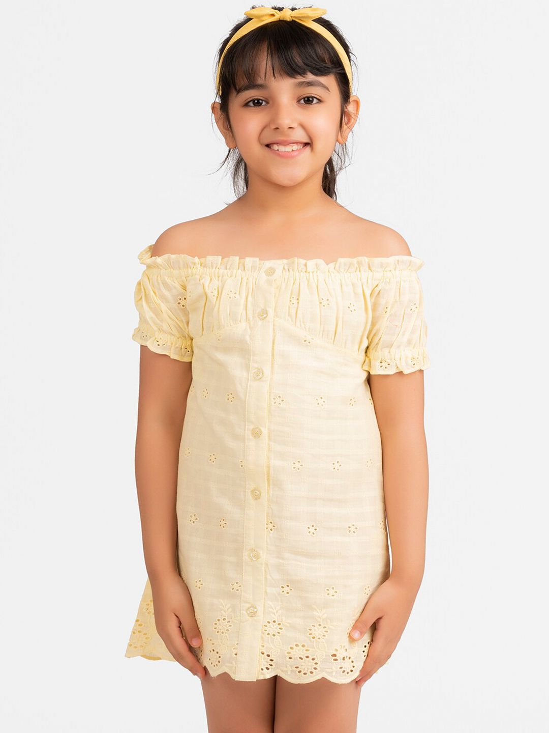 KIDKLO Girls Yellow Self Design Sheath Dress-picture-23