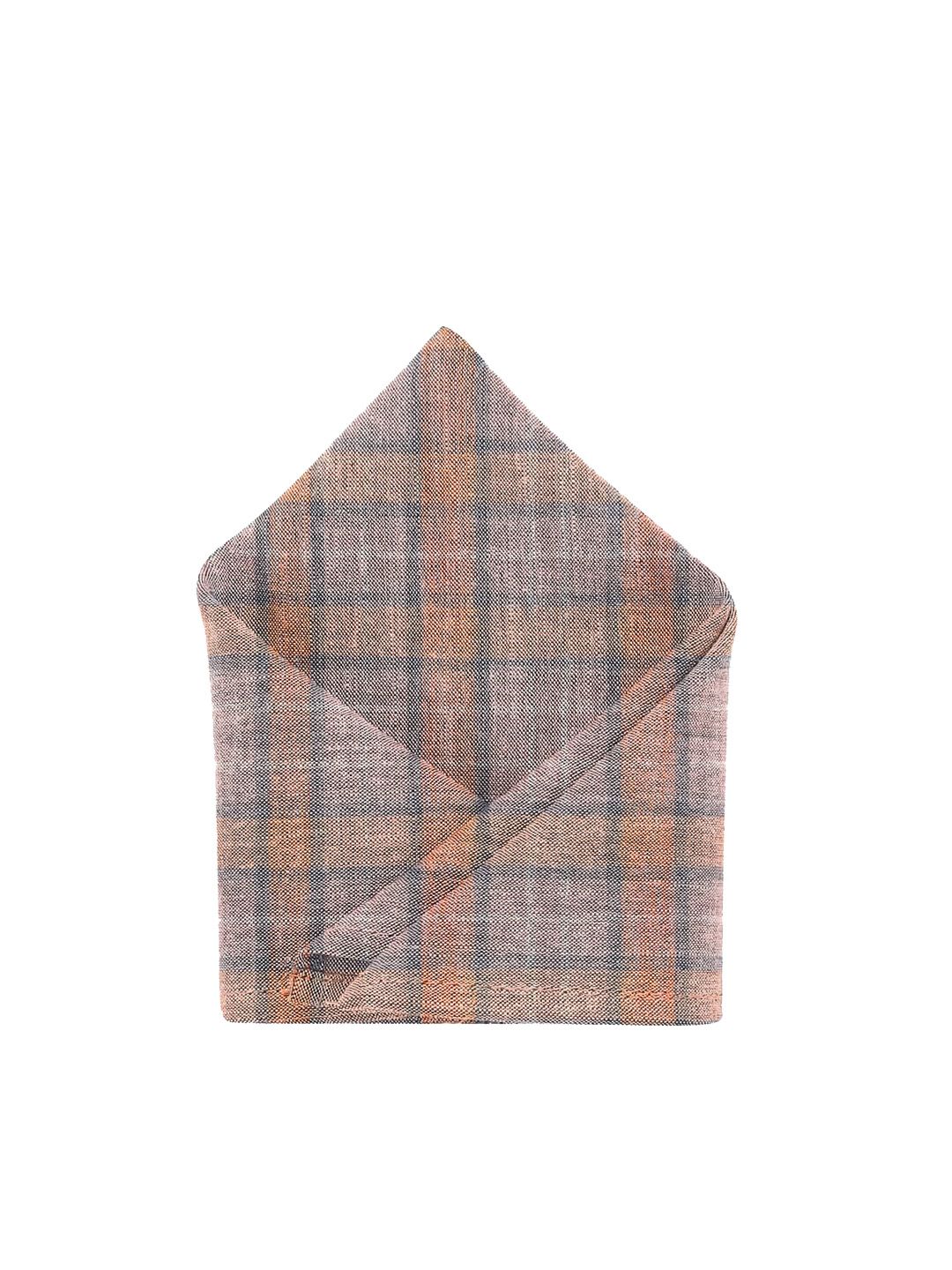 Blacksmith Men Peach-Coloured & Orange Checked Pocket Square-picture-48