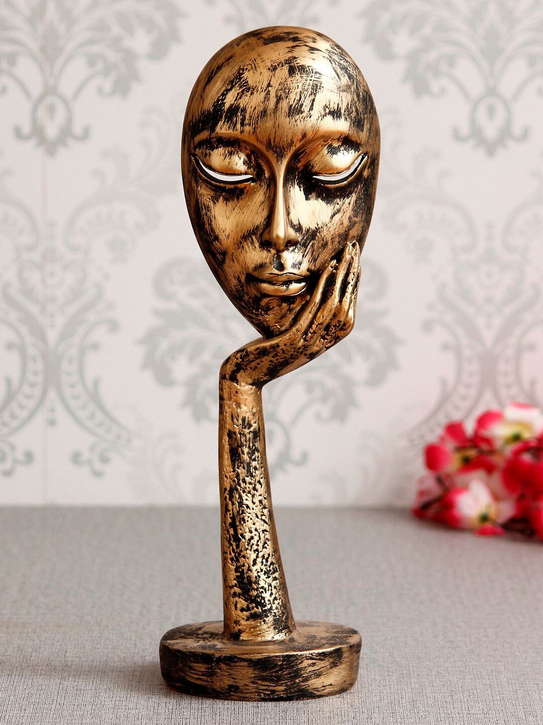 eCraftIndia Gold-Toned Handcrafted Thinking Lady Face Polyresin Showpiece-image-36