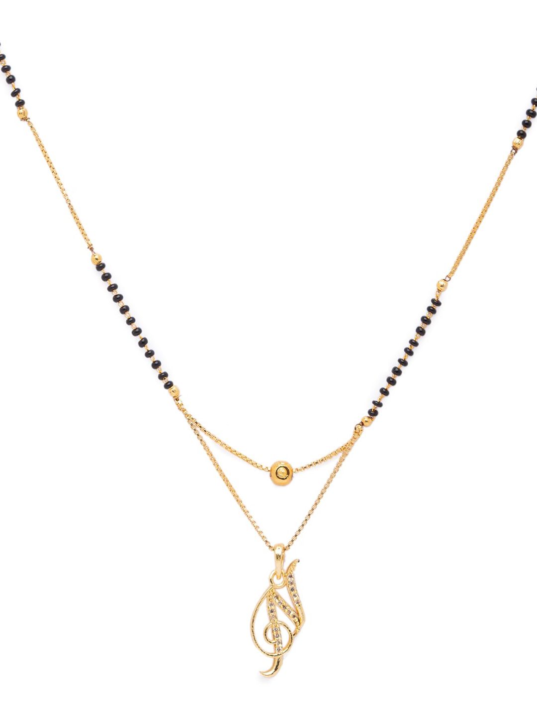 Digital Dress Room Gold-Plated Black & White Stone-Studded Beaded Alphabet N Letter Mangalsutra-picture-16