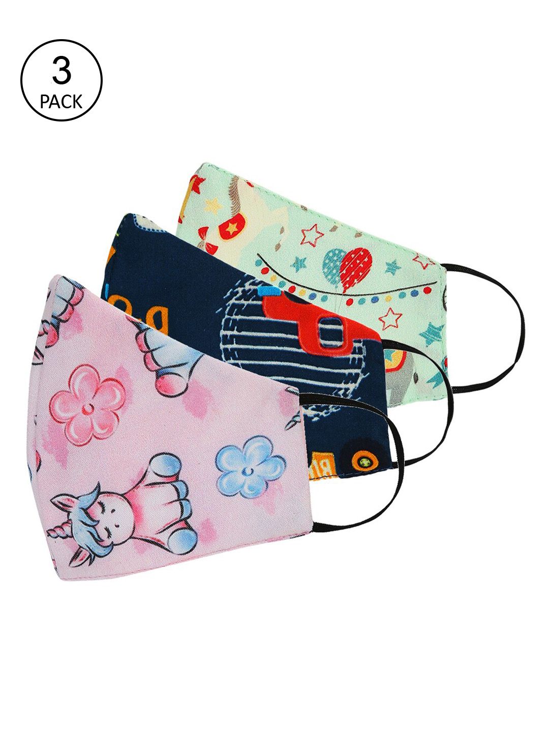 Tossido Kids Pack Of 3 Printed 3-Ply Reusable 100% Cotton Cloth Masks-picture-40
