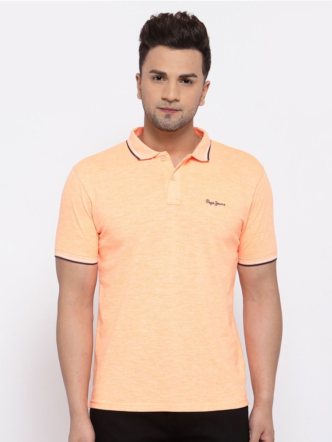 Pepe Jeans Men Orange Solid Polo Collar T-shirt