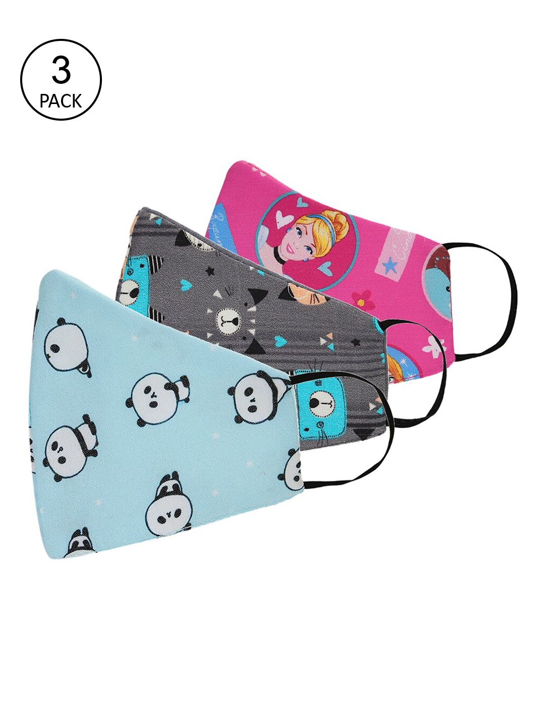 Tossido Unisex Kids Pack Of 3 Blue & Pink Printed 3-Ply Cotton Cloth Face Masks-image-1