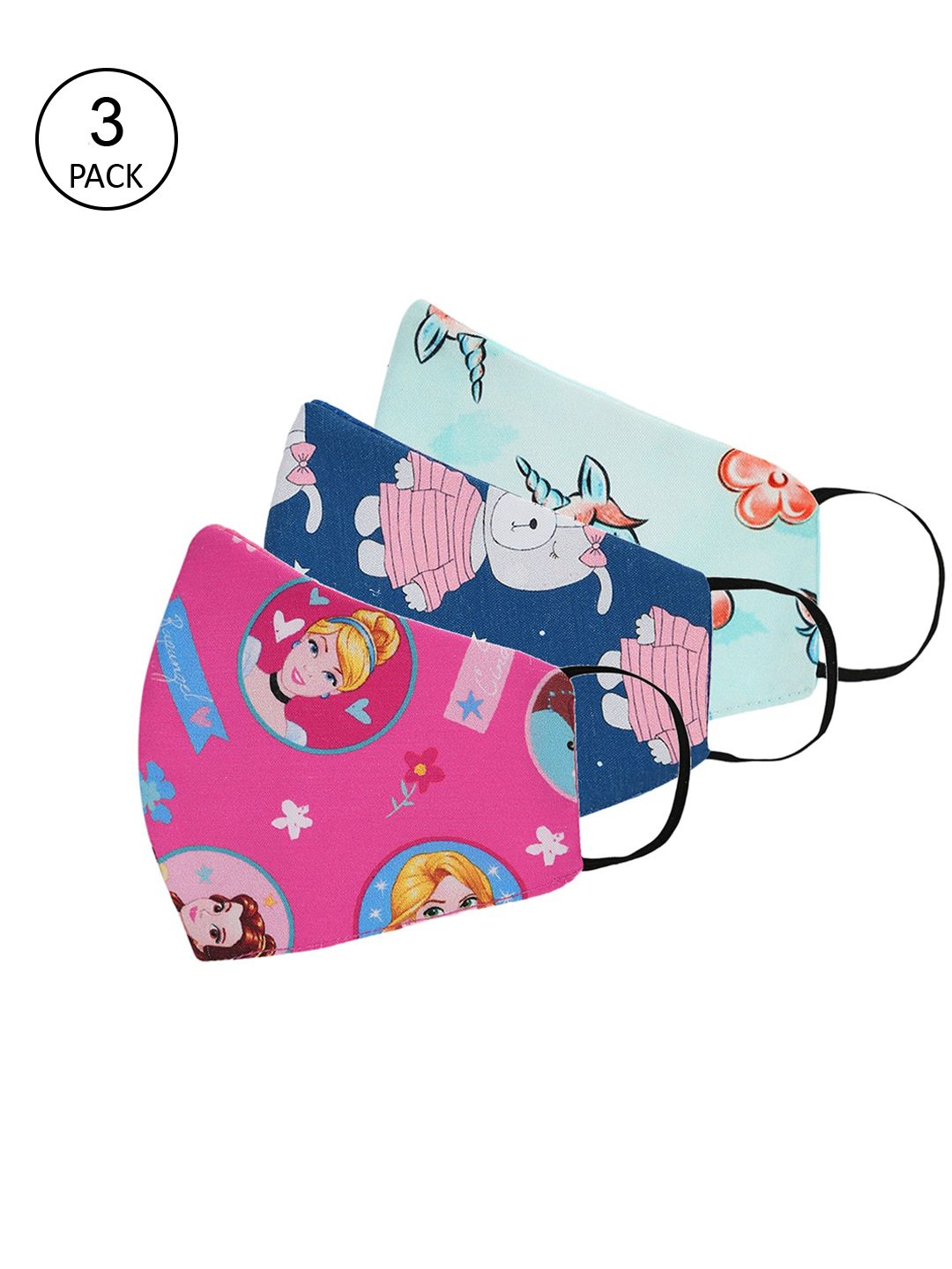 Tossido Kids Pack Of 3 Printed 3-Ply 100% Cotton Cloth Masks