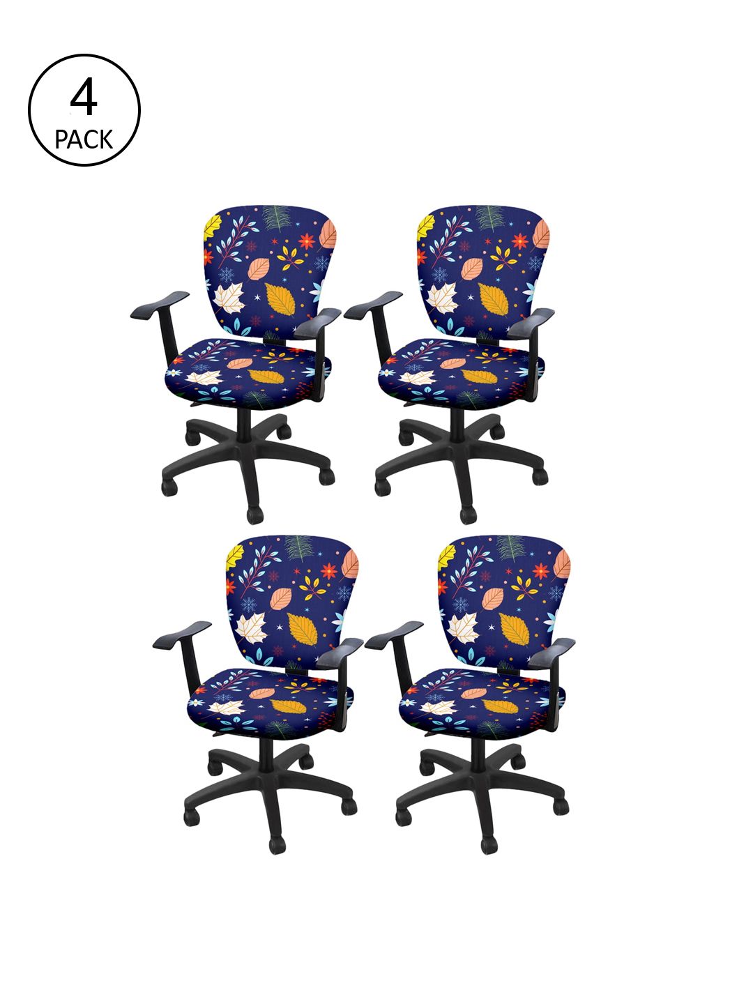 Cortina Set of 4 Navy Blue Printed Chair Covers-picture-39