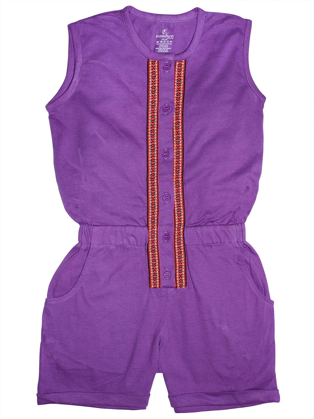 KiddoPanti Girls Purple & Red Solid Playsuit-picture-13