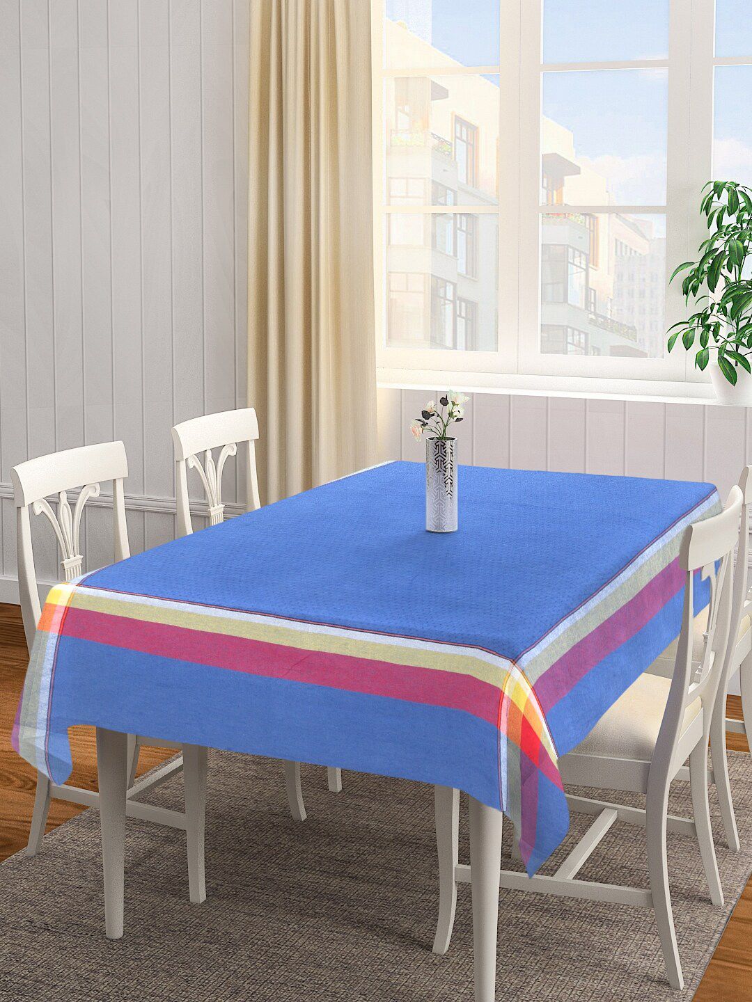 KLOTTHE Blue Woven Design Cotton 6-Seater Rectangular Table Cover-picture-29
