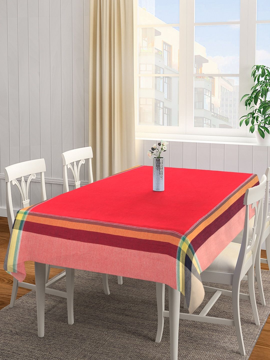 KLOTTHE Red Solid Rectangular 6-Seater Cotton Table Cover-picture-51