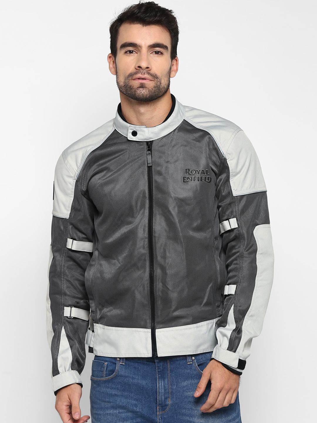 Royal Enfield Men Grey Colourblocked Streetwind V2 Biker Jacket
