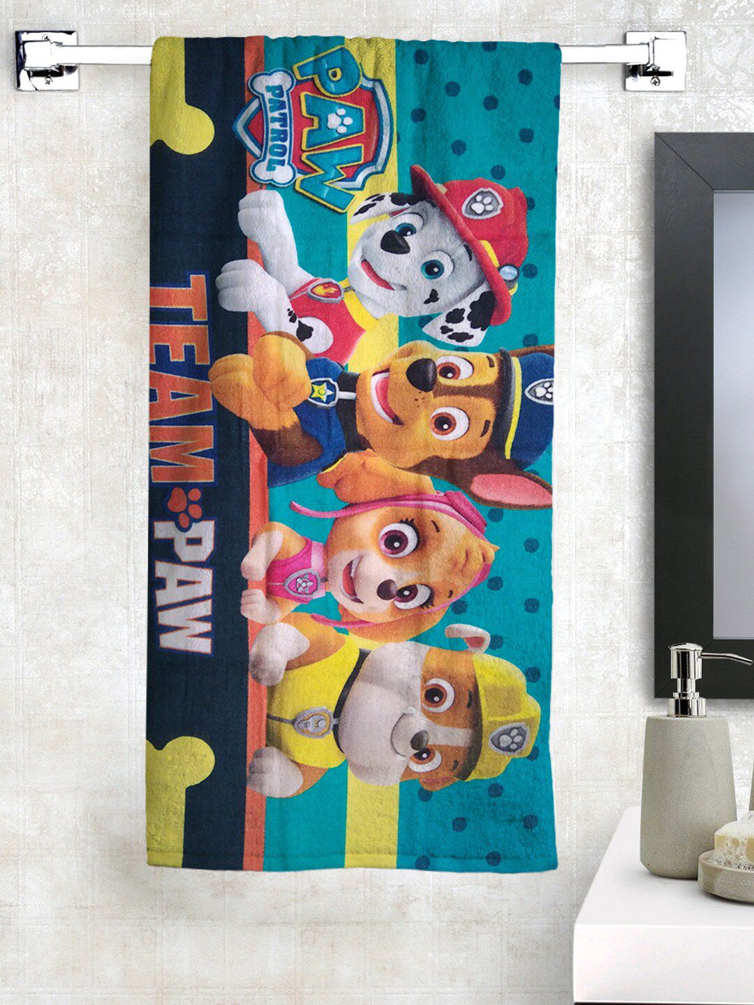 Athom Trendz Blue & Orange Team Paw Printed Cotton 350 GSM Bath Towel-picture-17