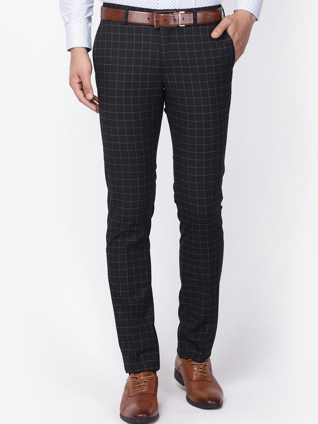 Blackberrys Men Black B-91 Skinny Fit Checked Formal Trousers-picture-34
