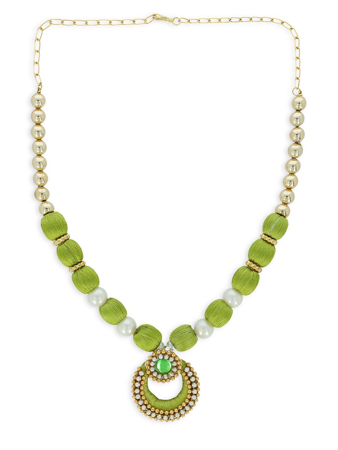 AKSHARA Girls Green Gold-Plated Handcrafted Necklace-picture-32