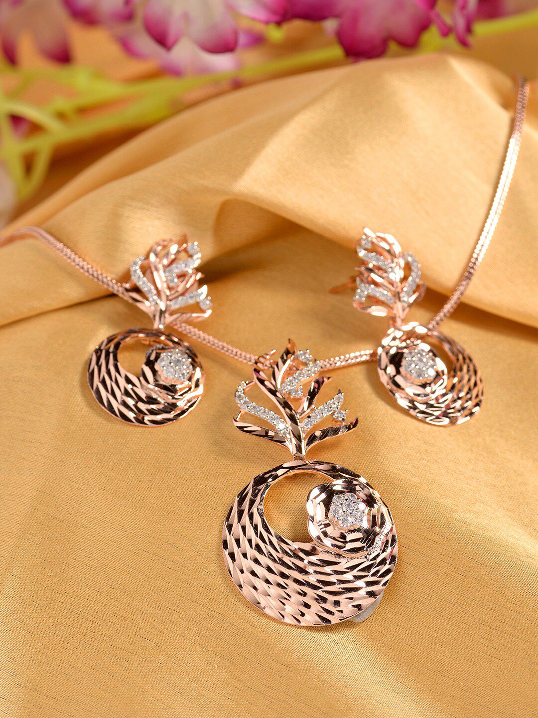 Saraf RS Jewellery Rose Gold-Plated White AD-Studded Handcrafted Jewellery Set-picture-16