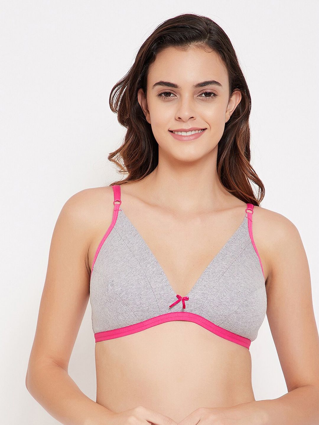 Clovia Grey & Pink Solid Non-Wired Non Padded Plunge Bra BR1595G0132B-picture-11