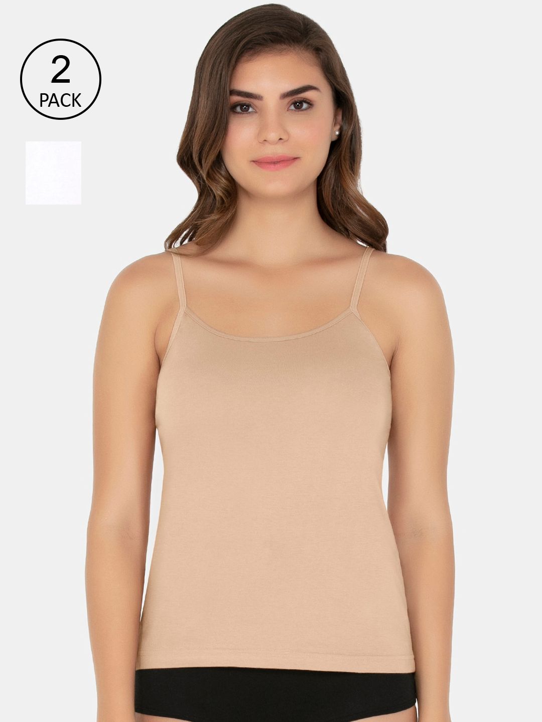 Amante Women Pack Of 2 Beige & White Solid Non-Padded Pure Cotton Camisoles-picture-13