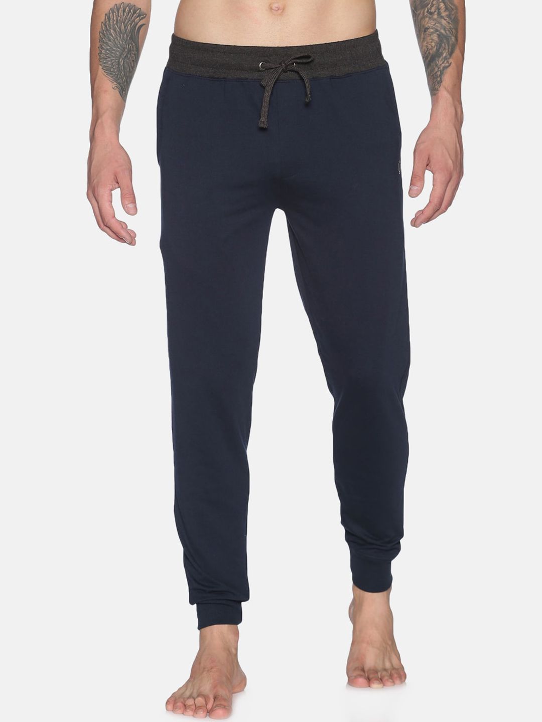 Dollar Men Navy Blue Solid Pure Cotton Lounge Pants-picture-33