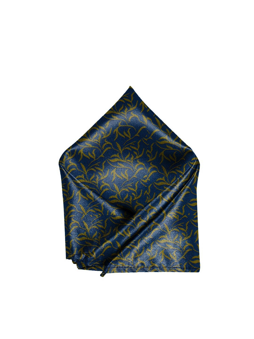 Blacksmith Men Navy Blue & Yellow Leaves Printed Pocket Square-picture-42