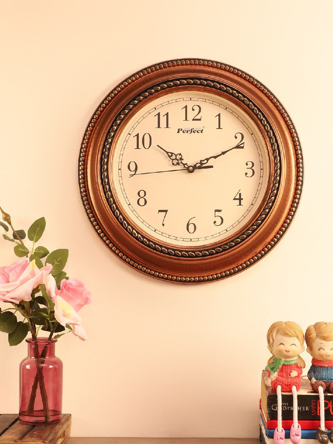 EXIM DECOR Copper & Cream Textured 38.1 Analogue Wall Clock-image-9
