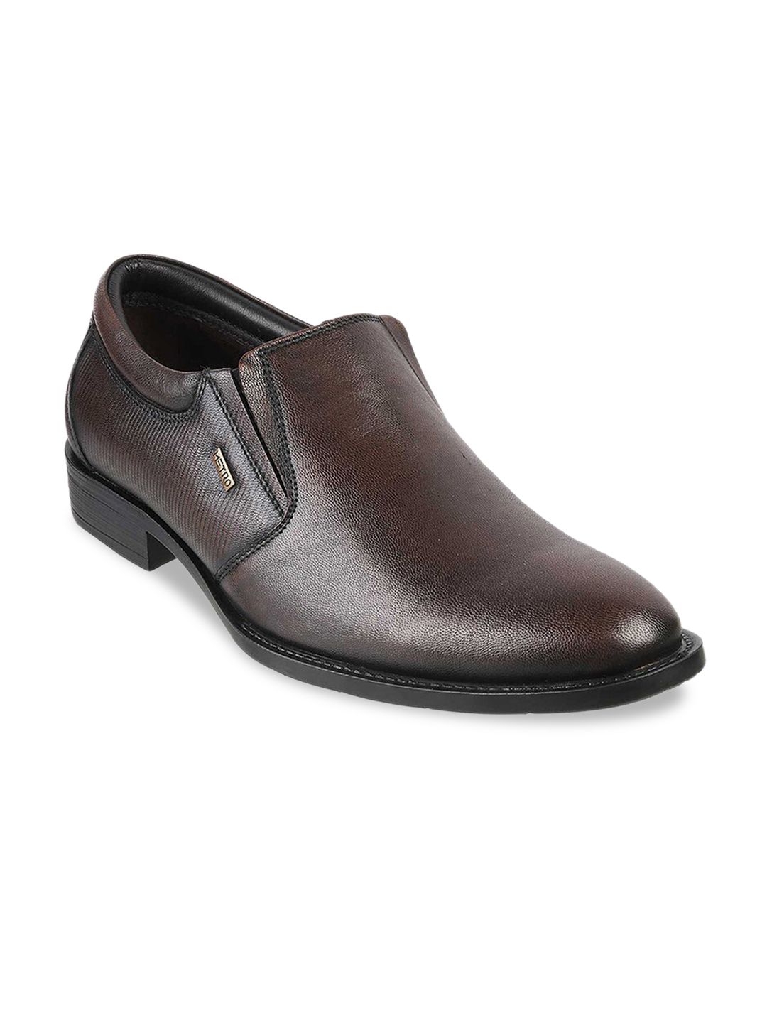 Metro Men Brown Solid Formal Slip-Ons-image-33