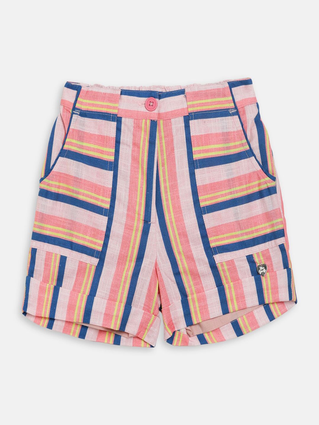 Blue Giraffe Girls Blue Striped Regular Fit Cotton Regular Shorts-picture-55