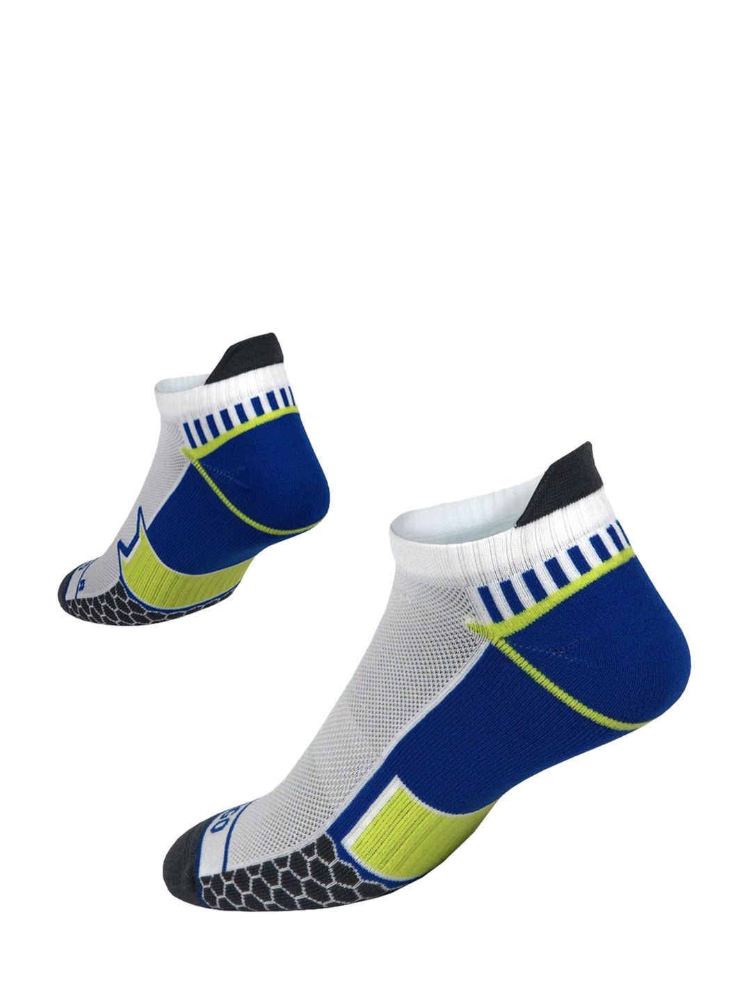 TEGO Unisex White & Blue Patterned Cotton Ankle-Length Socks-image-4