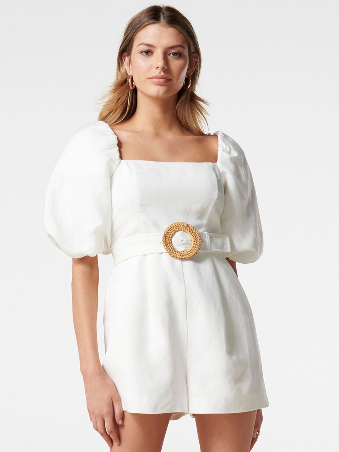 Forever New White Linen Puff Sleeve Playsuit-picture-24