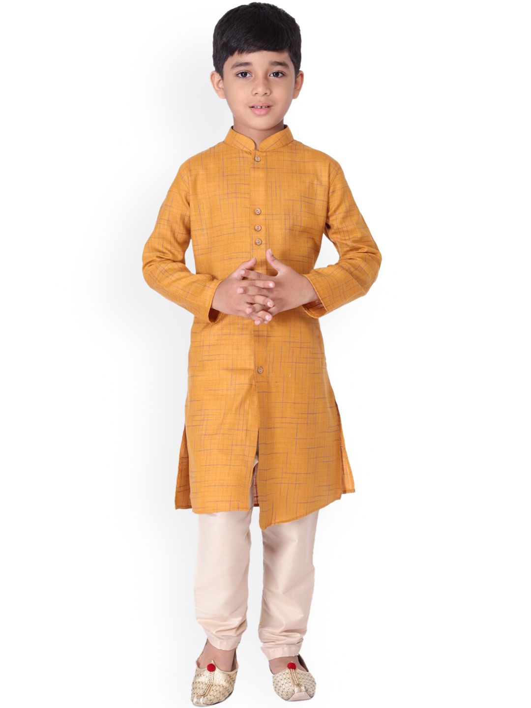 TABARD Boys Yellow & Peach-Coloured Woven Design Kurta with Churidar-picture-44