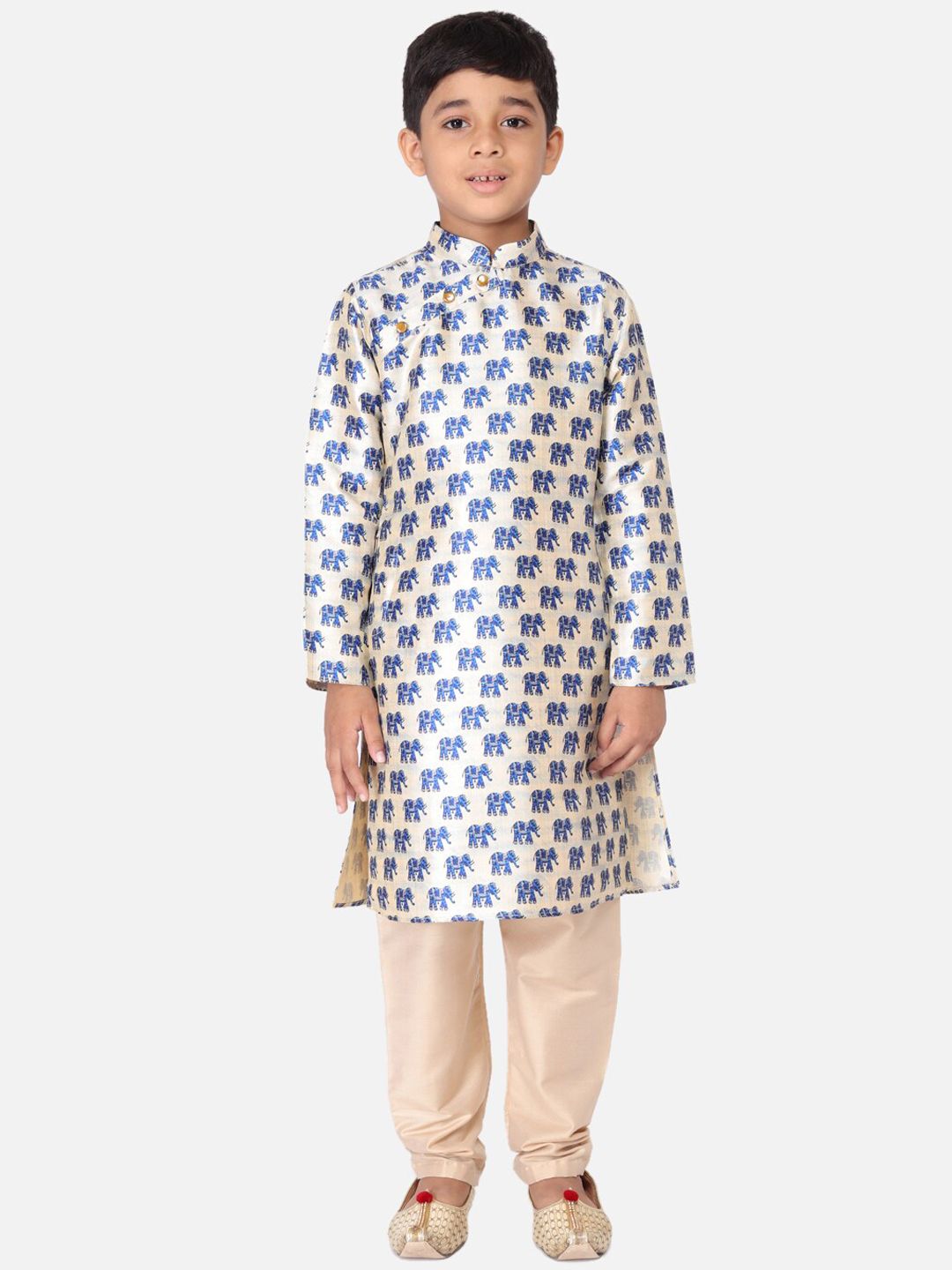 TABARD Boys Cream-Coloured & Blue Cotton Printed Kurta with Trousers-picture-18