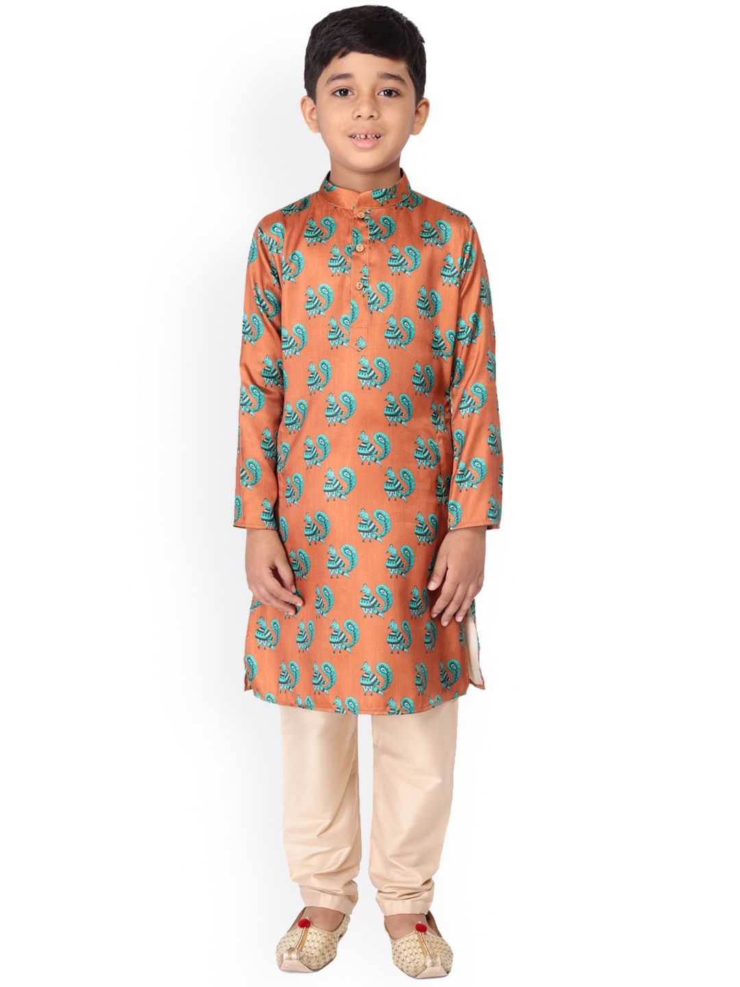 TABARD Boys Orange & Green Printed Kurta with Pyjamas-picture-38