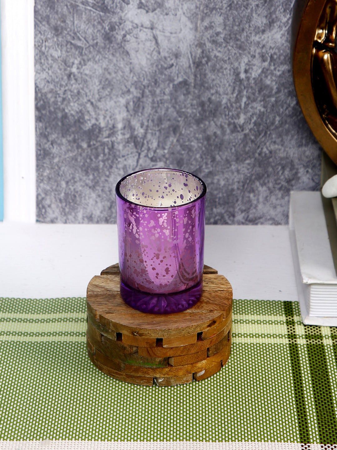 Aapno Rajasthan Lavender Sweet & Permeating Fancy Glass Candle-picture-41