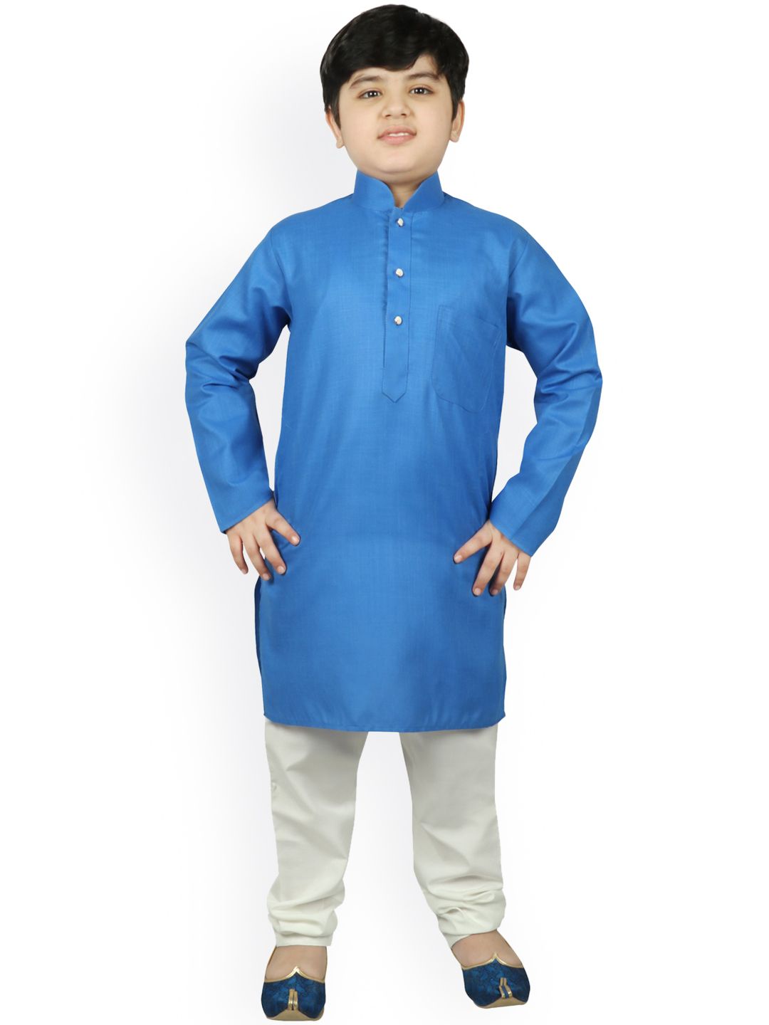 SG YUVRAJ Boys Turquoise Blue & White Solid Kurta with Pyjamas-picture-31